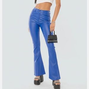 NWT Edikted Blue Faux Leather Flare Pants